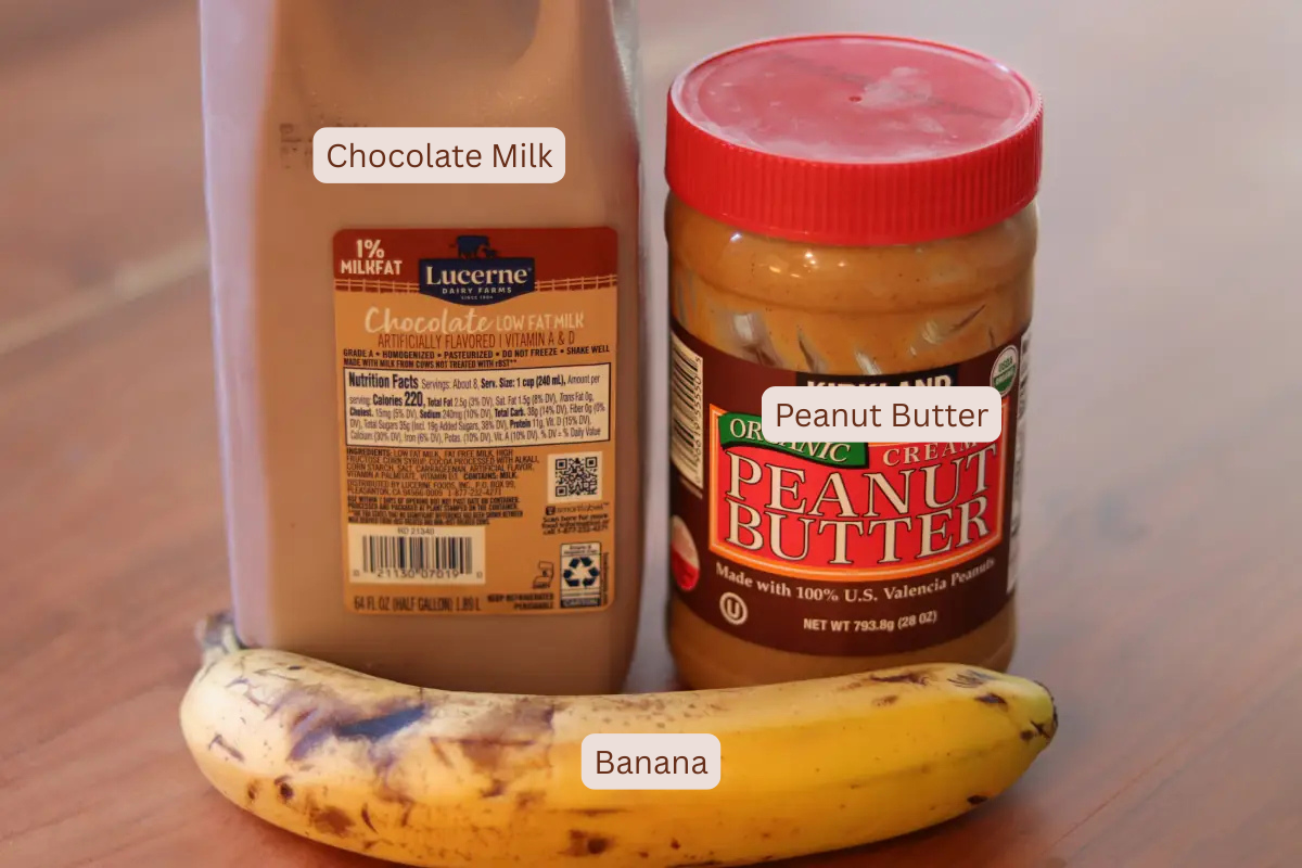 Labeled ingredient photo for the chocolate milk smoothie.