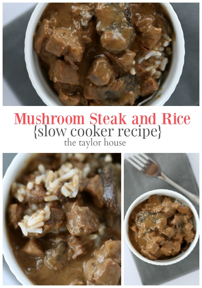 Delicious and Simple Slow Cooker Mushroom Steak and Rice recipe!