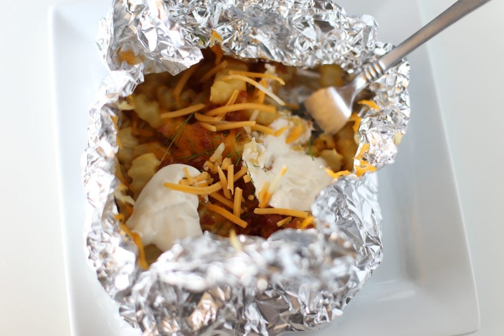 Tin Foil Loaded French Fries - made over the grill!