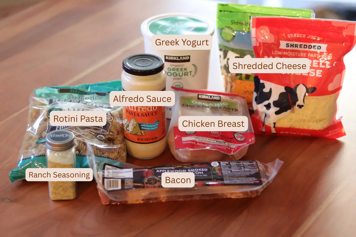 Labeled ingredient photo for ranch chicken alfredo.
