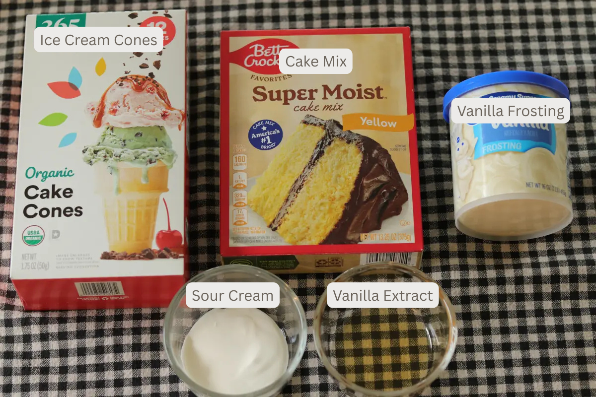 A photo of the ingredients for ice cream cone cupcakes.