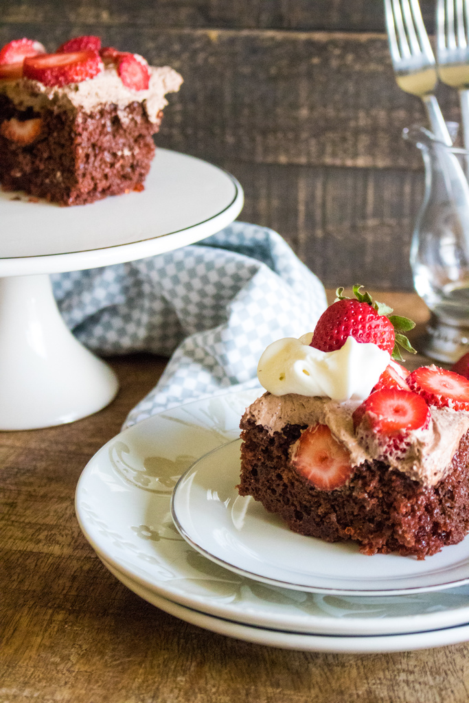 Chocolate Strawberry Poke Cake