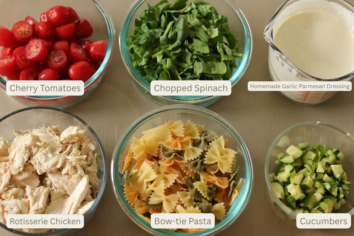 Ingredient photo for the chicken pasta salad.