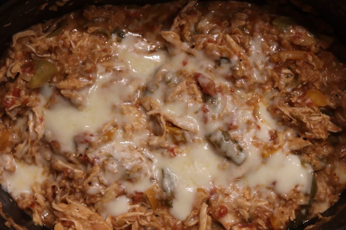 Crockpot Chicken Fajitas with cheese topping
