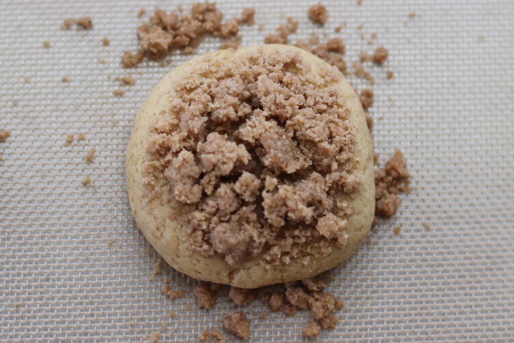 Pumpkin Coffee Cake Cookie that has been baked, before the glaze has been added. 
