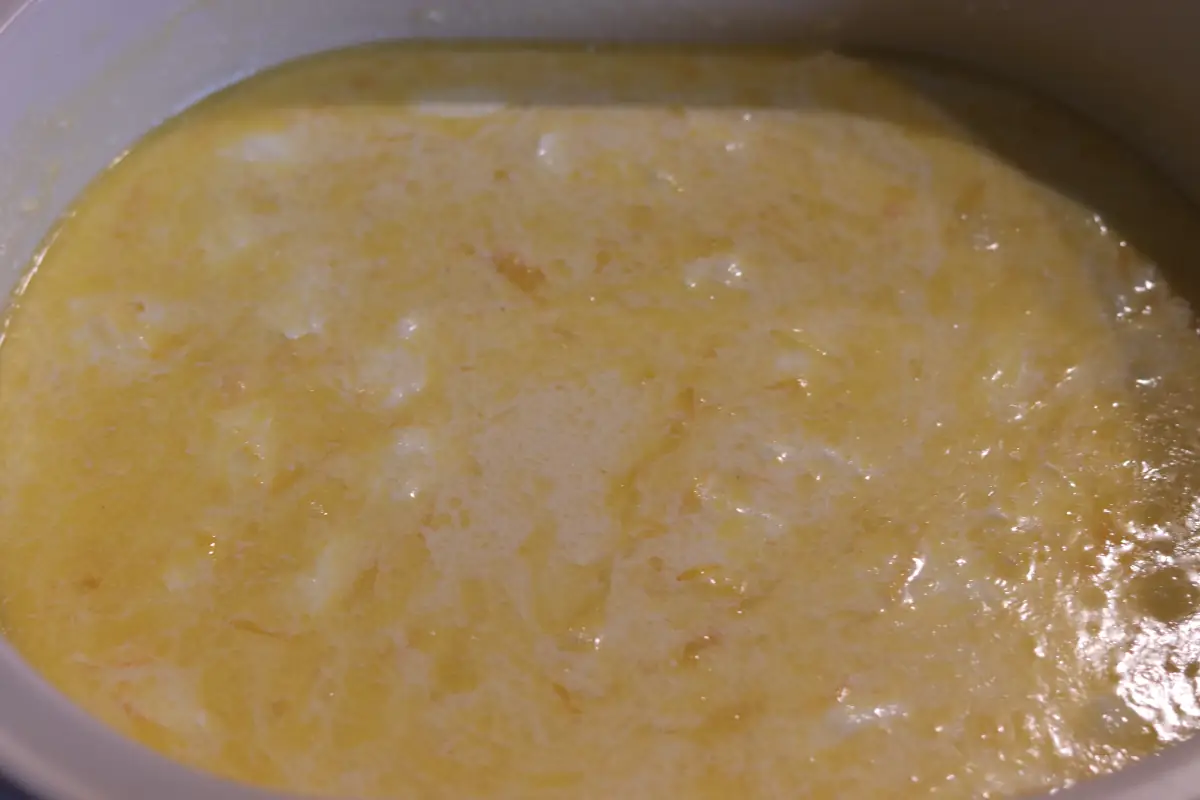 The crockpot after adding the cheese.