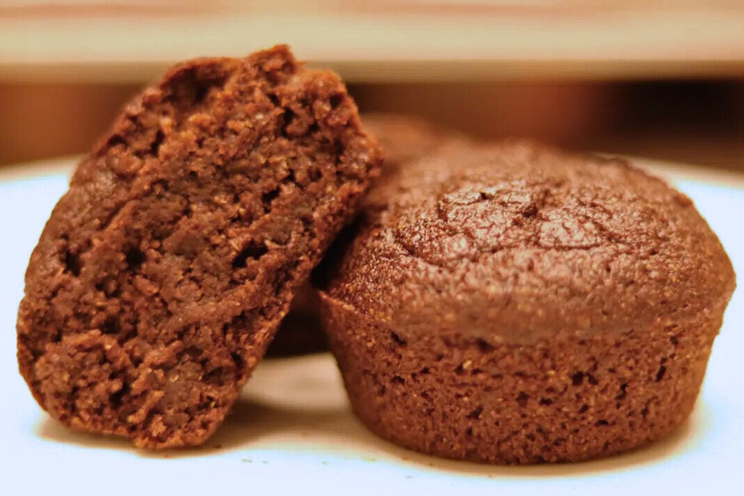2 high fiber brownies on a plate.
