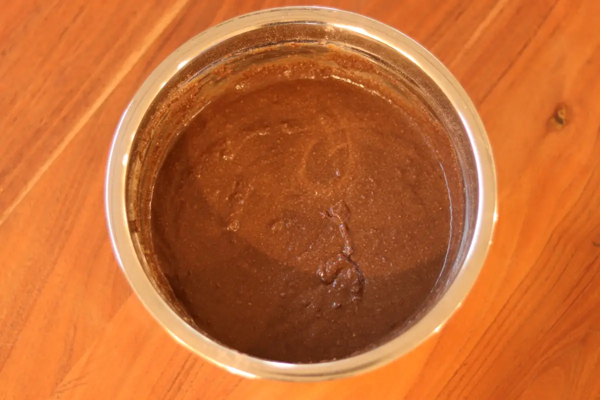 High fiber brownie batter in a mixing bowl.