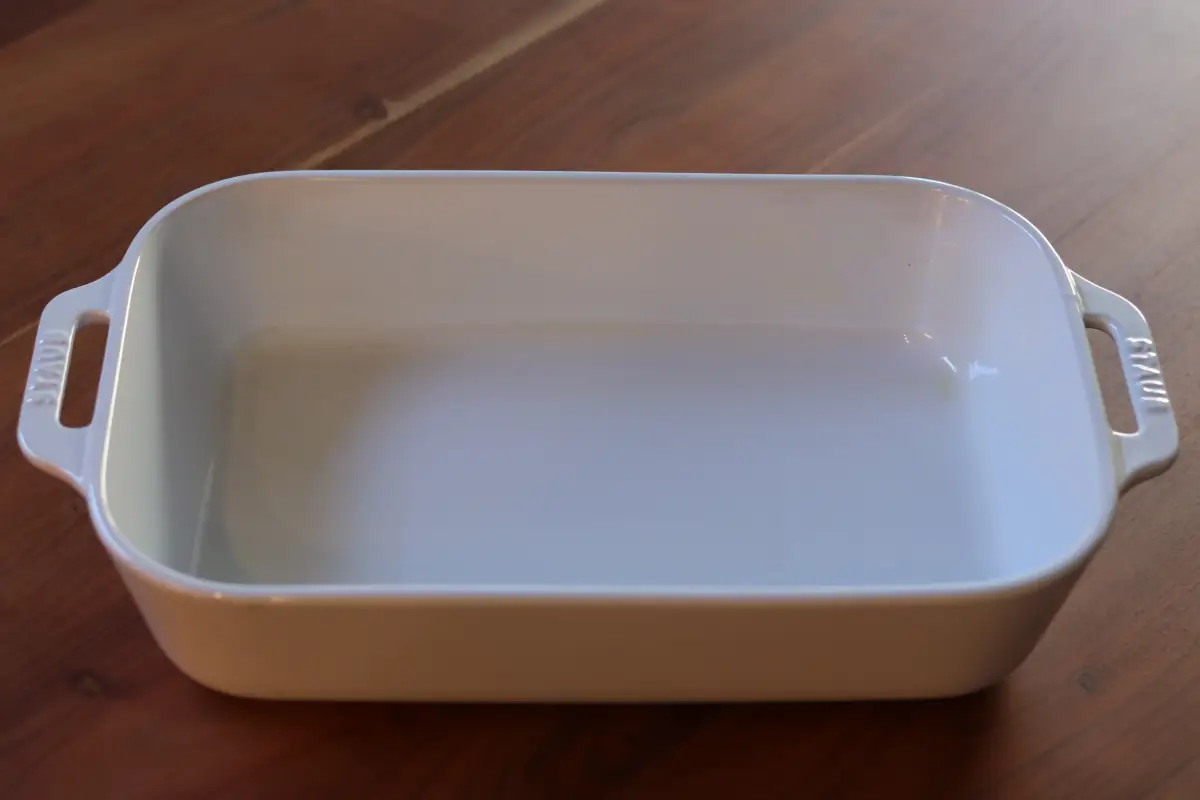 White baking sheet that has been greased.
