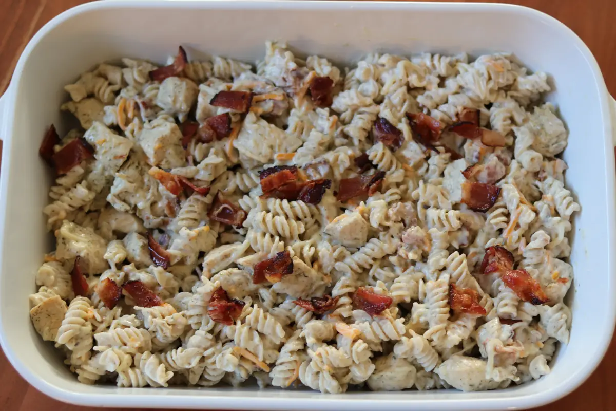 Ranch chicken alfredo bake before it has been cooked.