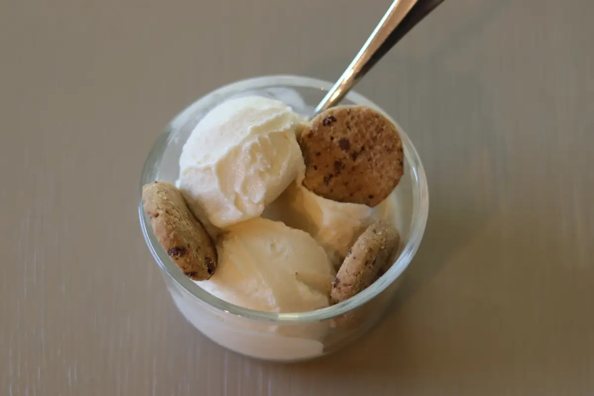 Ninja creami ice cream in a bowl with cookies.